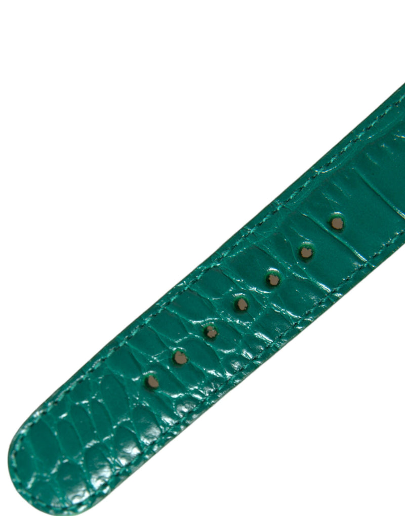 Dolce & Gabbana Green Textured Leather Neck Band with Gold Buckle