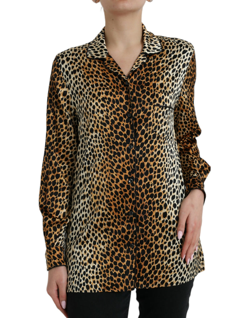 Dolce & Gabbana Blouse Longue à Imprimé Léopard Brun