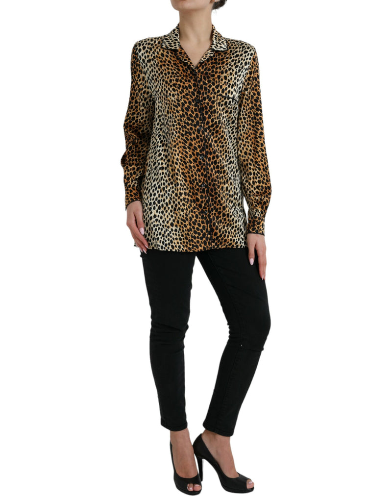 Dolce & Gabbana Blouse Longue à Imprimé Léopard Brun