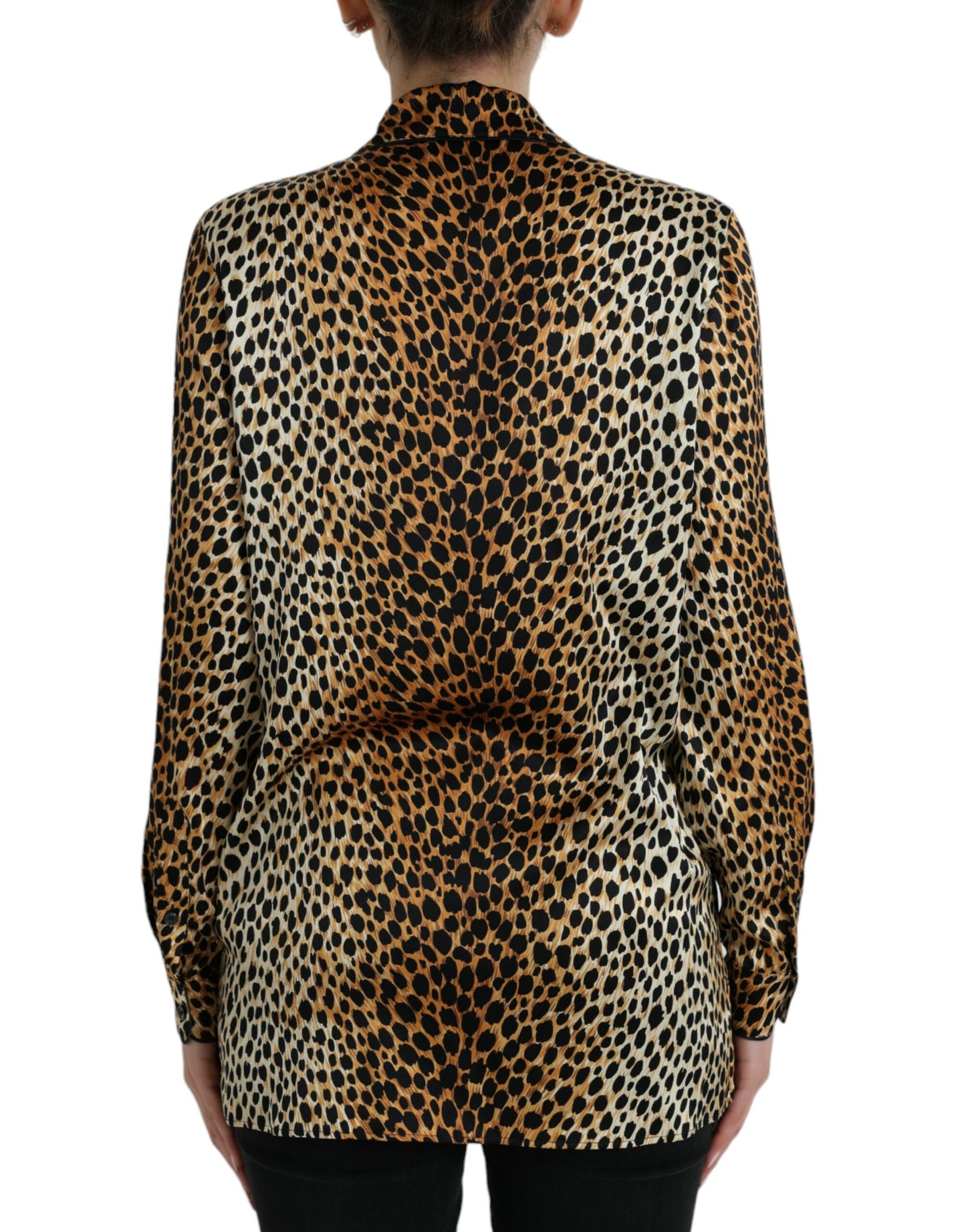Dolce & Gabbana Brown Leopard Print Long Sleeves Blouse Top