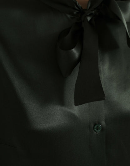 Dolce & Gabbana Gray Long Sleeves Ascot Collar Blouse Top