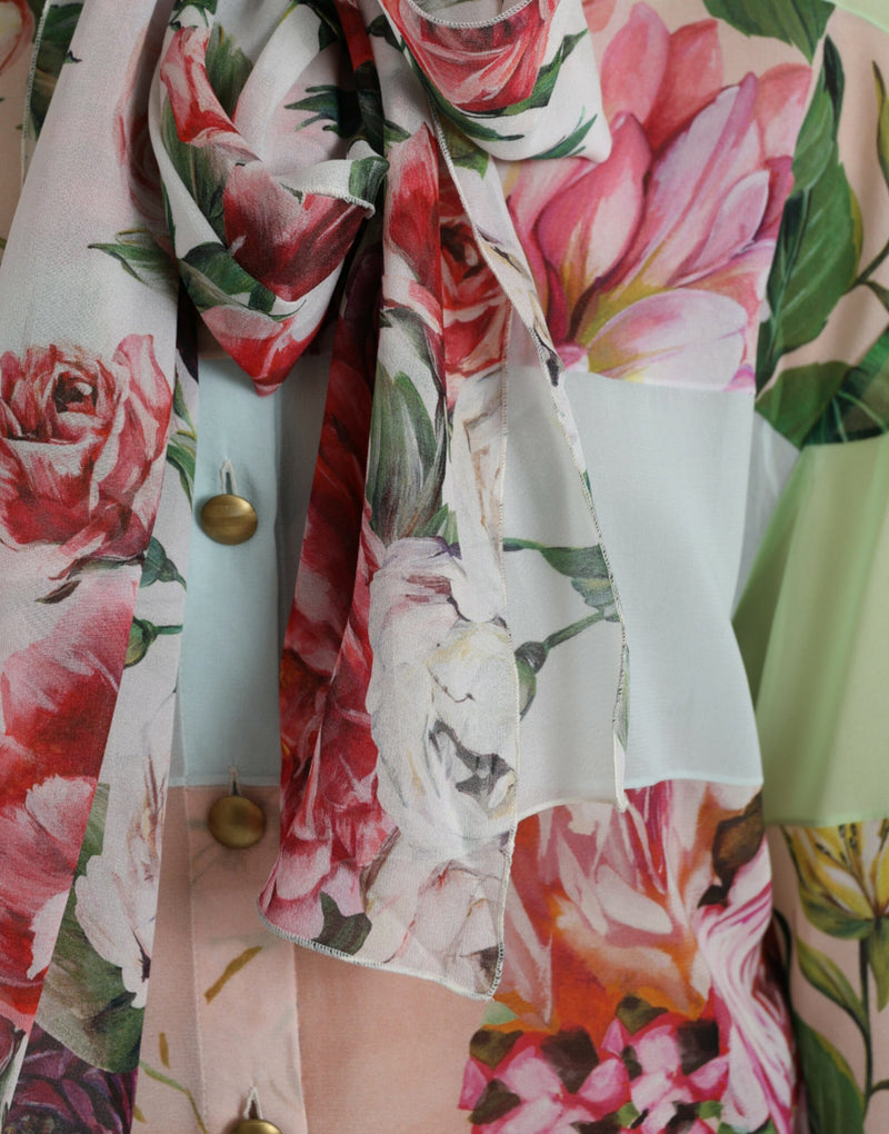Dolce & Gabbana Multicolor Floral Patchwork Ascot Collar Top