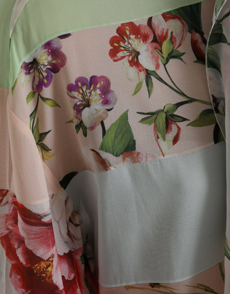 Dolce & Gabbana Multicolor Floral Patchwork Ascot Collar Top