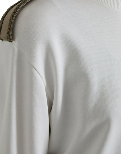Dolce & Gabbana White Floral Cotton Crew Neck Pullover Sweater