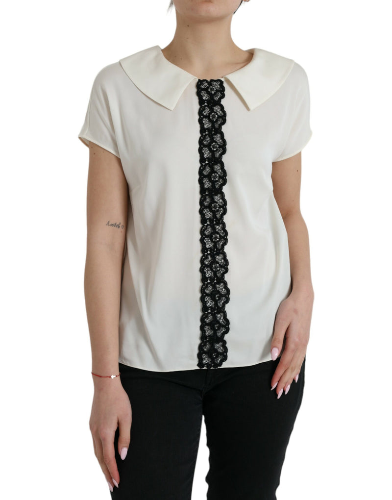 Dolce & Gabbana Top en Soie Off White avec Dentelle