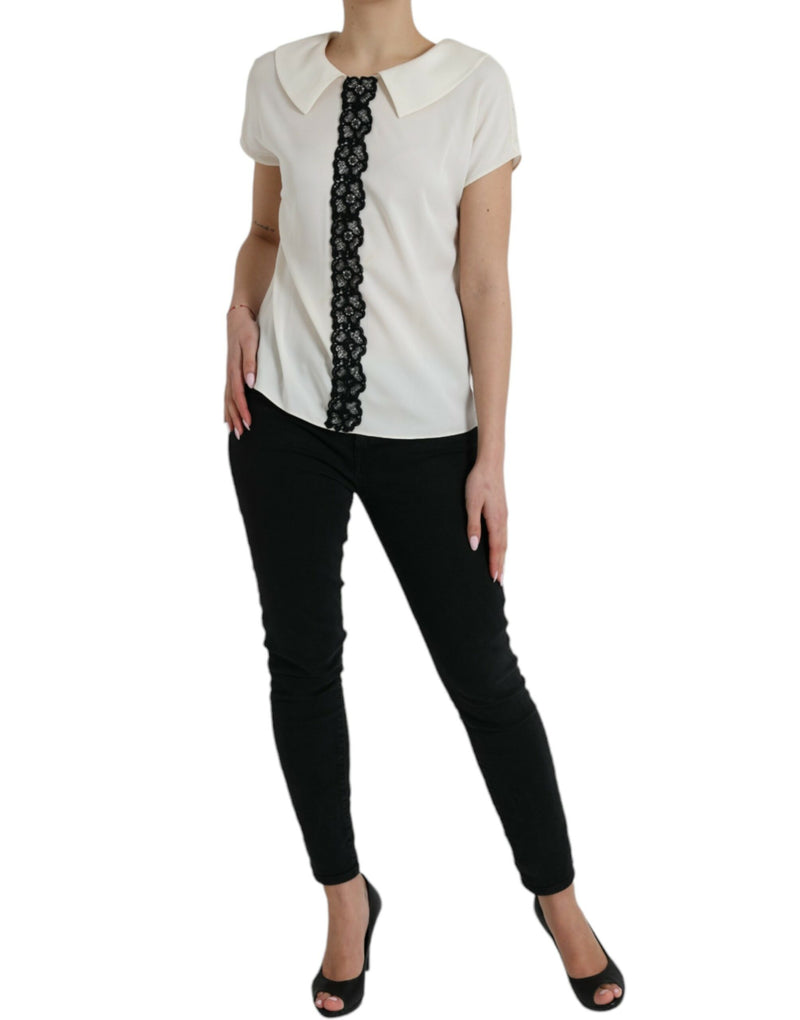 Dolce & Gabbana Top en Soie Off White avec Dentelle