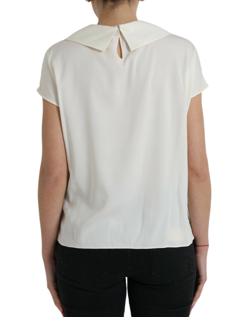 Dolce & Gabbana Top en Soie Off White avec Dentelle
