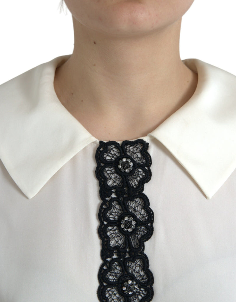 Dolce & Gabbana Top en Soie Off White avec Dentelle