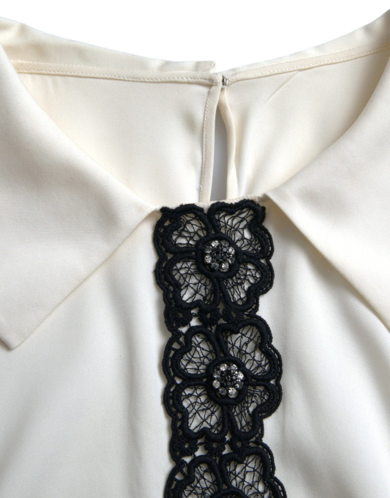 Dolce & Gabbana Top en Soie Off White avec Dentelle