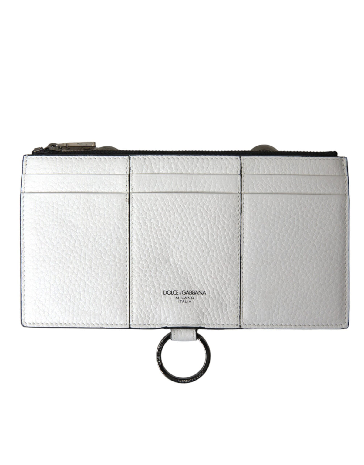 Grand portefeuille porte-cartes à bandoulière en cuir de veau blanc Dolce &amp; Gabbana