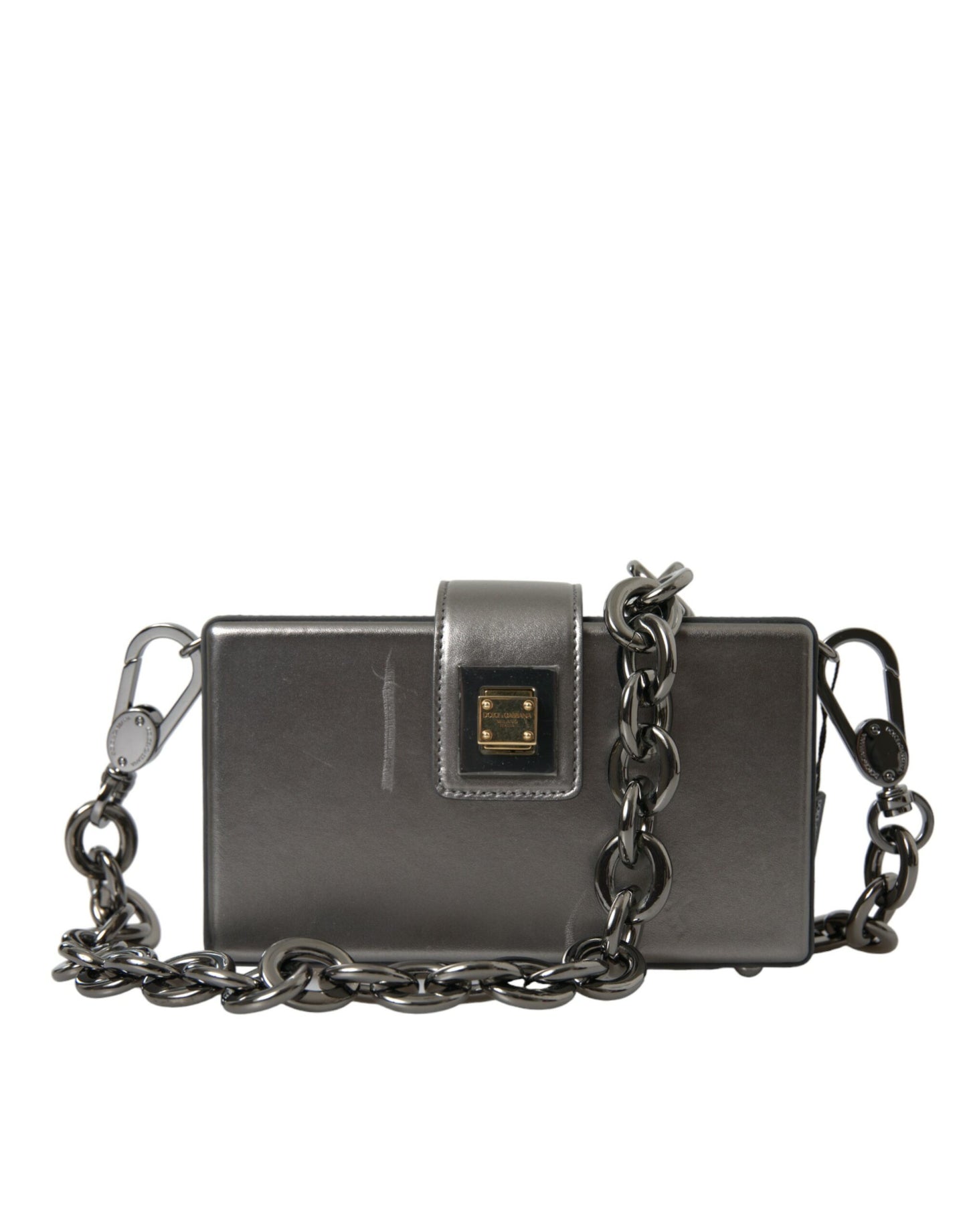 Sac à bandoulière Dolce & Gabbana DG BOX en cuir de veau gris métallisé