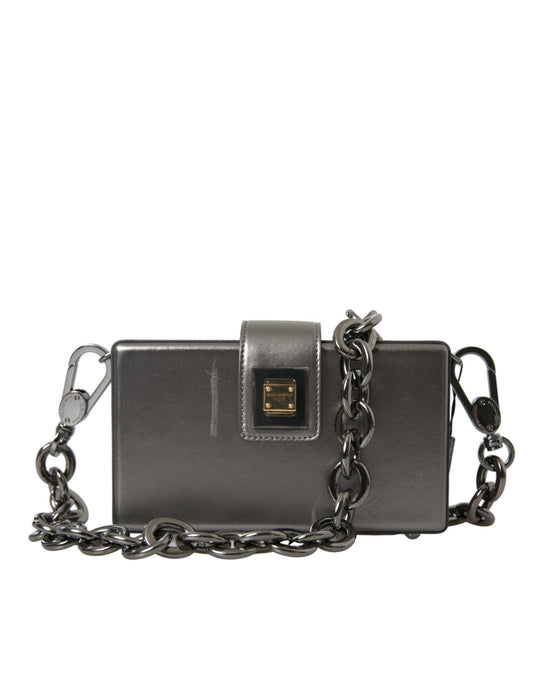 Sac à bandoulière Dolce & Gabbana DG BOX en cuir de veau gris métallisé