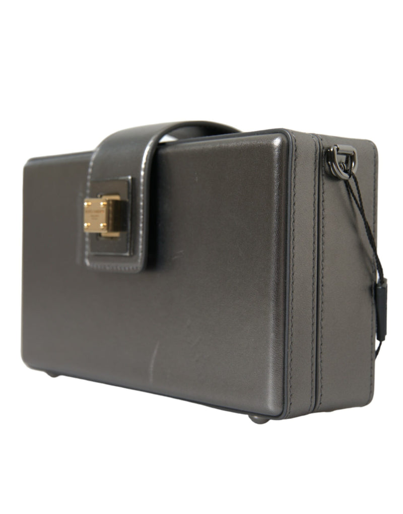 Sac à bandoulière Dolce & Gabbana DG BOX en cuir de veau gris métallisé