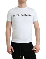 T-shirt en coton à col rond avec imprimé du logo blanc de Dolce &amp; Gabbana