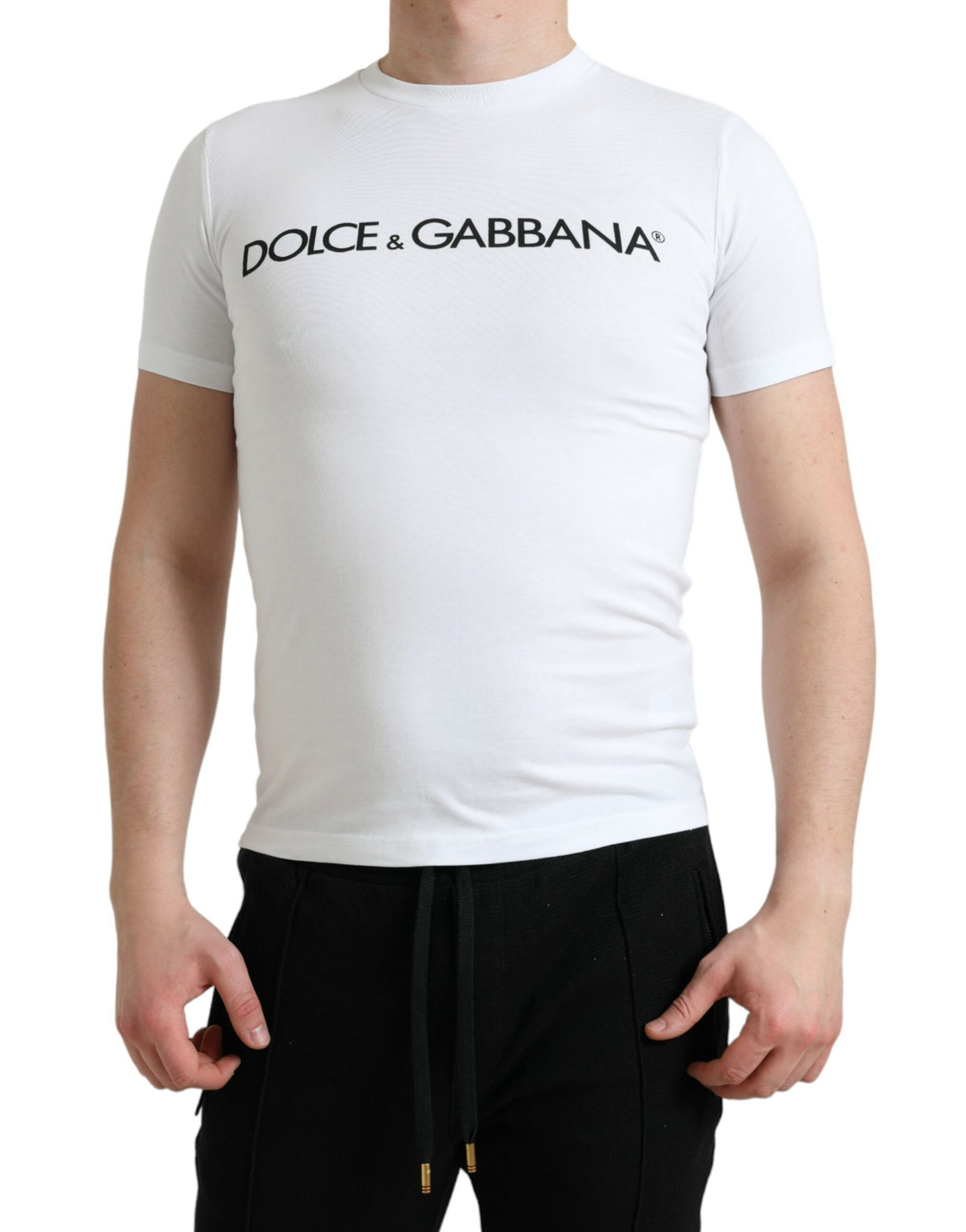T-shirt en coton à col rond avec imprimé du logo blanc de Dolce &amp; Gabbana