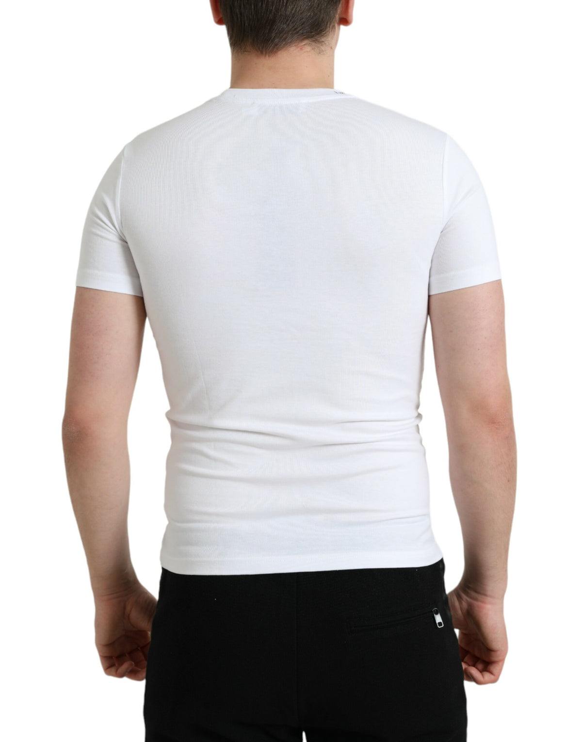 T-shirt en coton à col rond avec imprimé du logo blanc de Dolce &amp; Gabbana