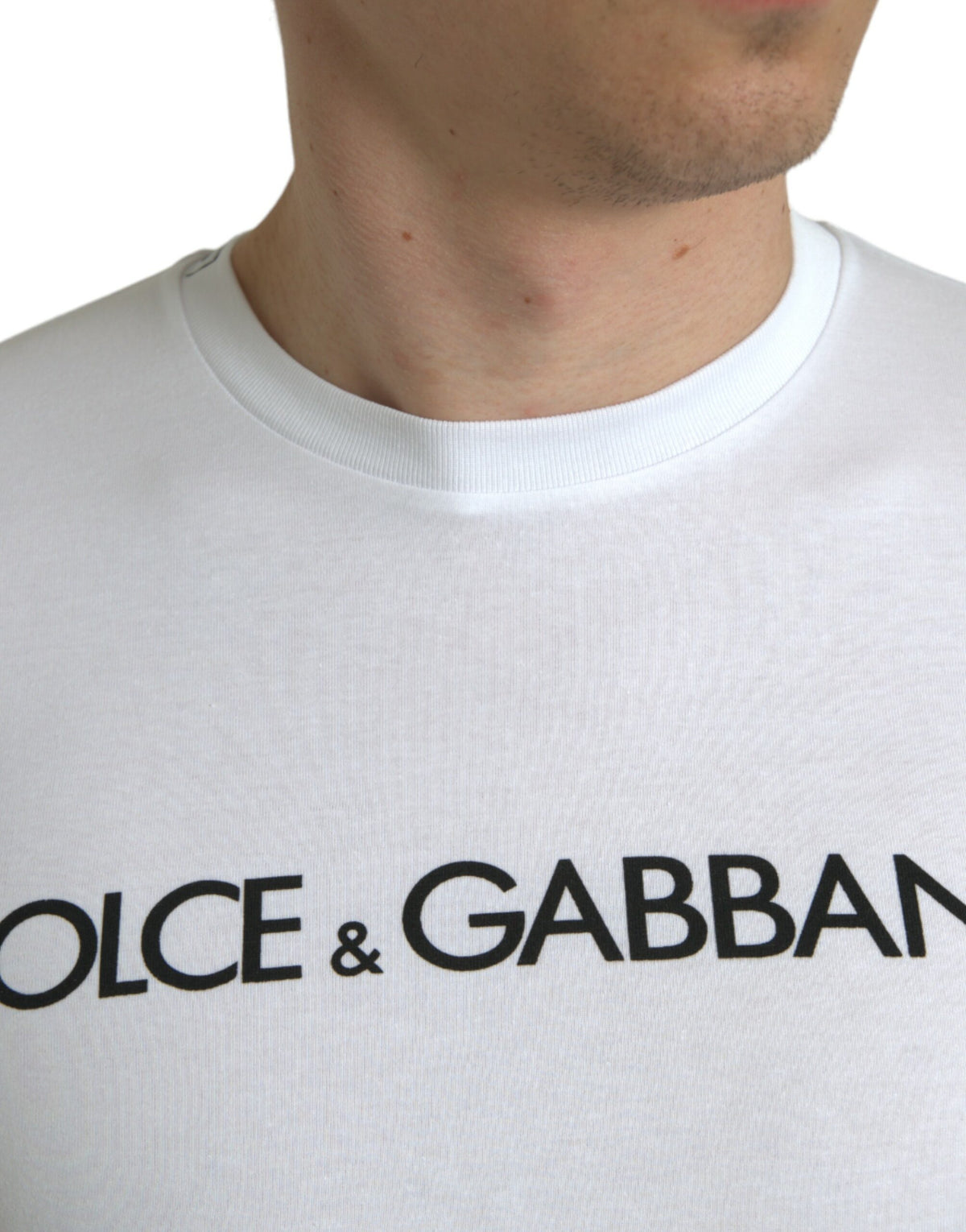 T-shirt en coton à col rond avec imprimé du logo blanc de Dolce &amp; Gabbana