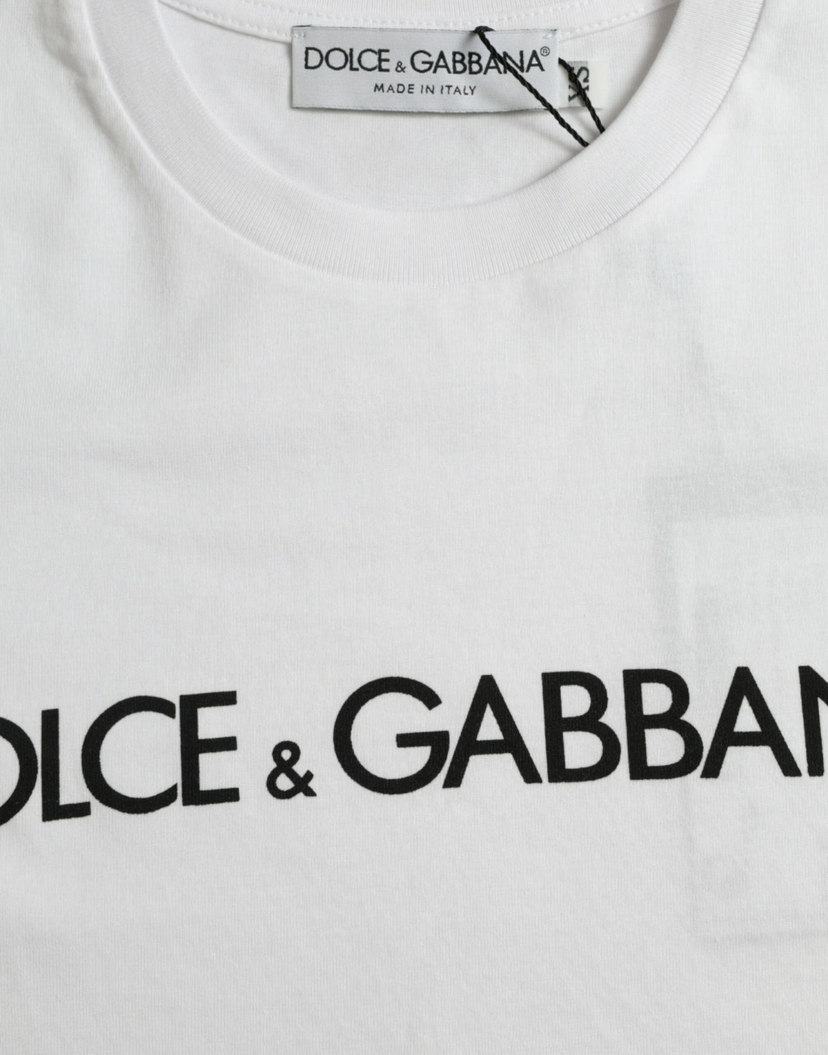 T-shirt en coton à col rond avec imprimé du logo blanc de Dolce &amp; Gabbana