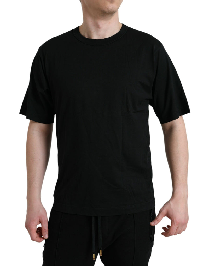 T-shirt à manches courtes à col rond en coton noir avec logo en relief de Dolce &amp; Gabbana