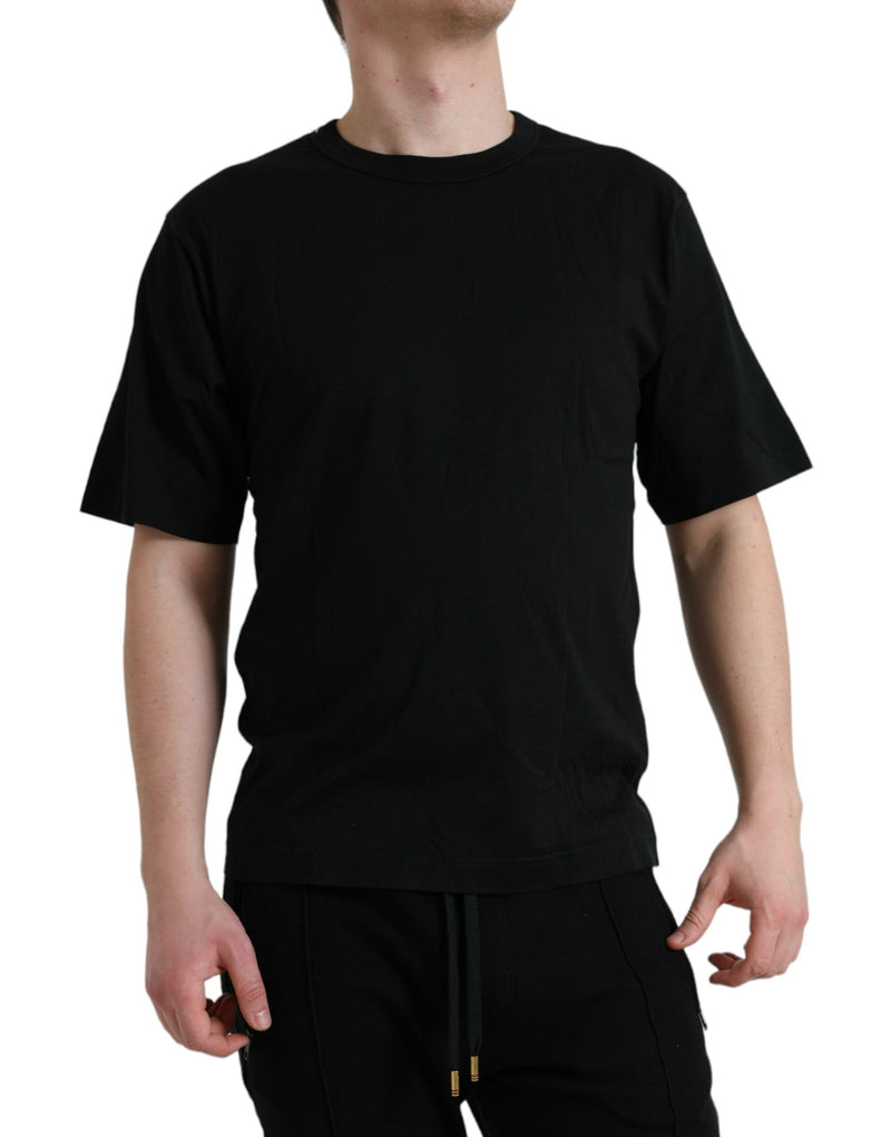 T-shirt à manches courtes à col rond en coton noir avec logo en relief de Dolce &amp; Gabbana