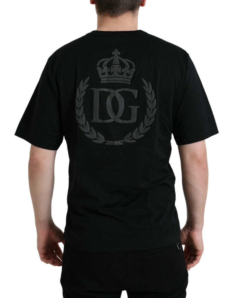 T-shirt à manches courtes à col rond en coton noir avec logo en relief de Dolce &amp; Gabbana