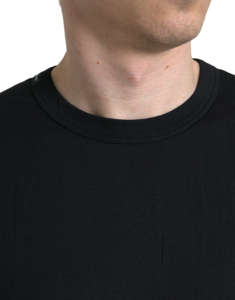 T-shirt à manches courtes à col rond en coton noir avec logo en relief de Dolce &amp; Gabbana
