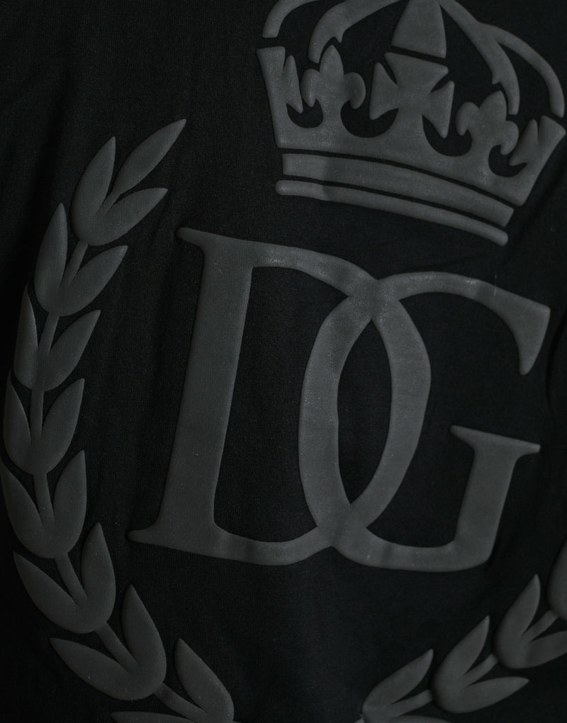 T-shirt à manches courtes à col rond en coton noir avec logo en relief de Dolce &amp; Gabbana