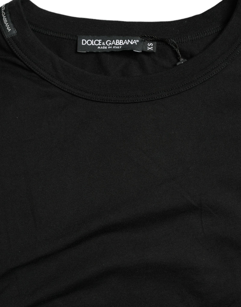 T-shirt à manches courtes à col rond en coton noir avec logo en relief de Dolce &amp; Gabbana