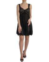 Robe Mini Plissée en Soie Noire Dolce & Gabbana