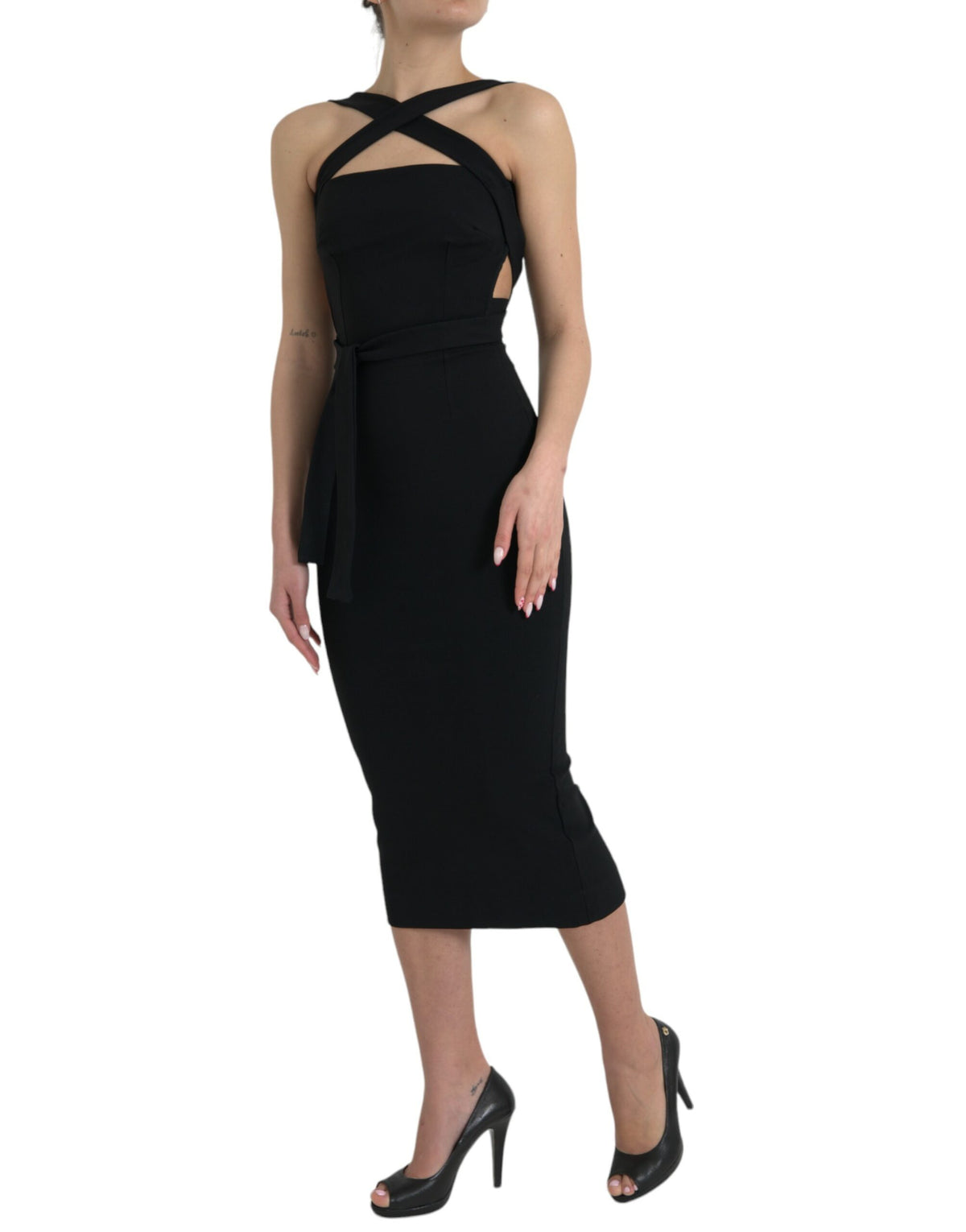 Robe Midi Sans Manches Halter Noire Dolce & Gabbana