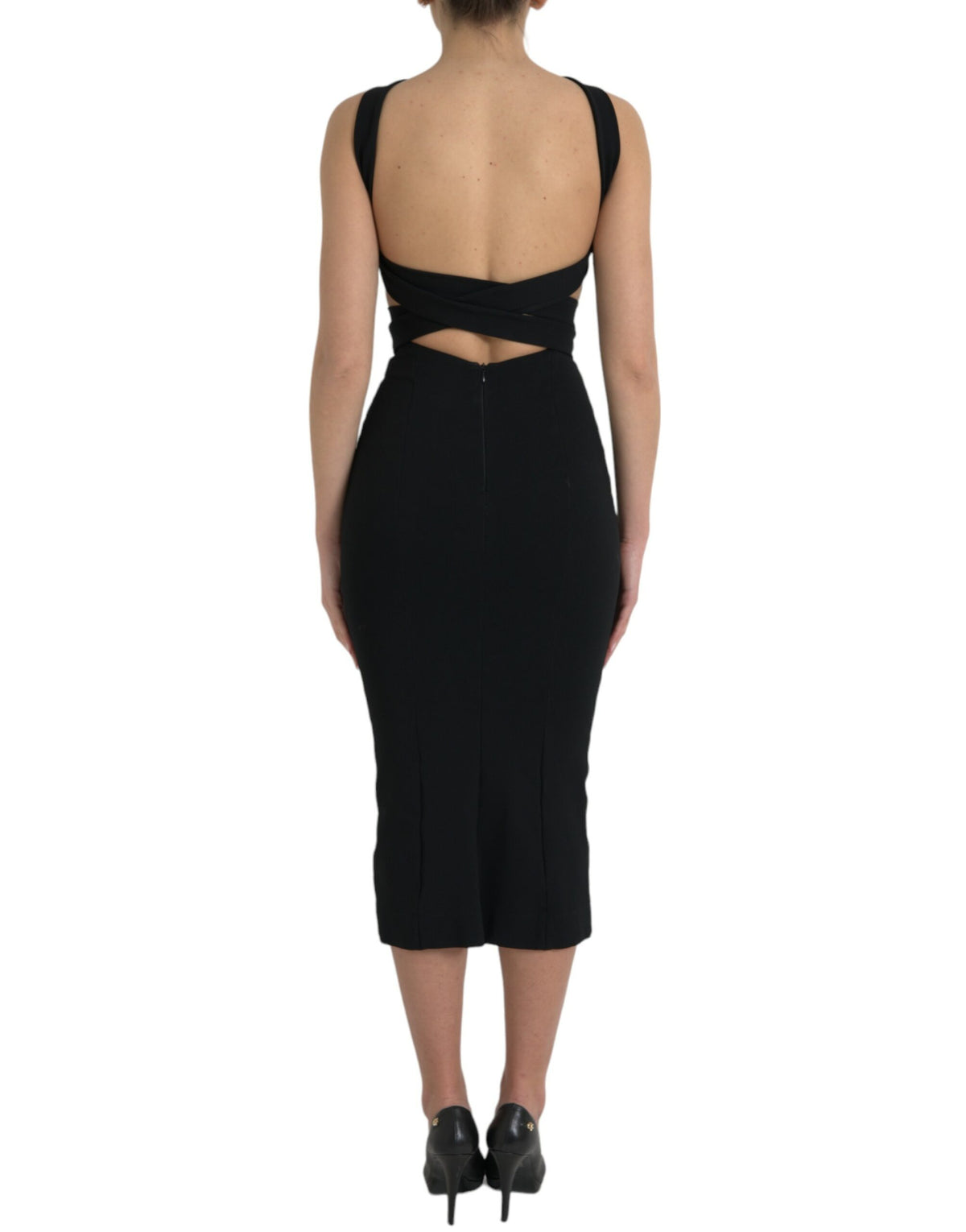 Robe Midi Sans Manches Halter Noire Dolce & Gabbana