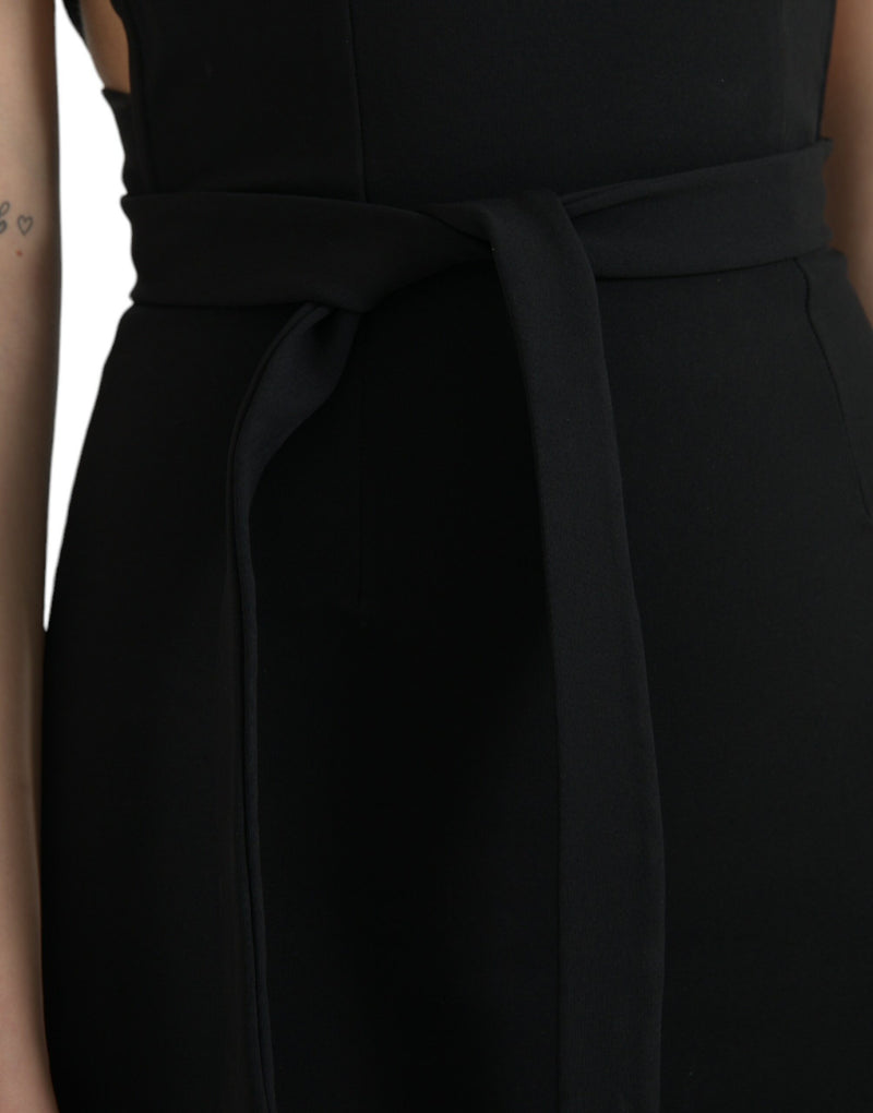 Dolce & Gabbana Black Sheath Halter Sleeveless Midi Dress