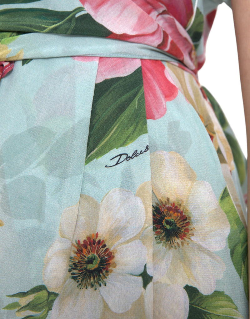 Dolce & Gabbana Blue Floral Wide Leg Wrap Jumpsuit