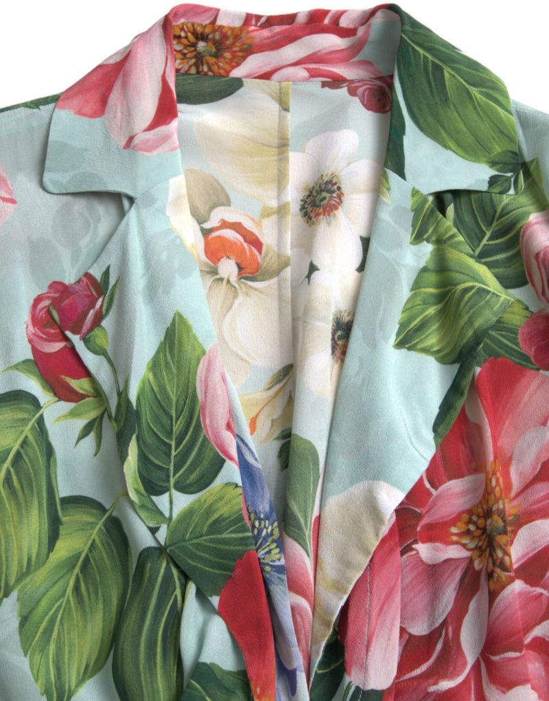 Dolce & Gabbana Blue Floral Wide Leg Wrap Jumpsuit