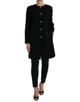 Dolce & Gabbana Black Floral Wool Button Embellished Jacket