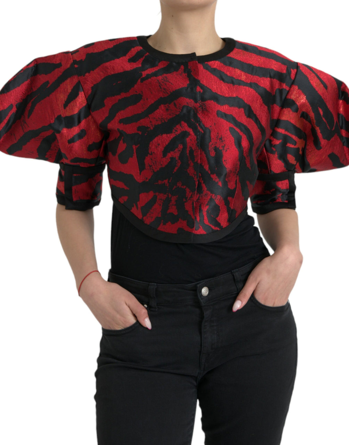 Dolce & Gabbana Veste Croppée Noir Rouge à Motif