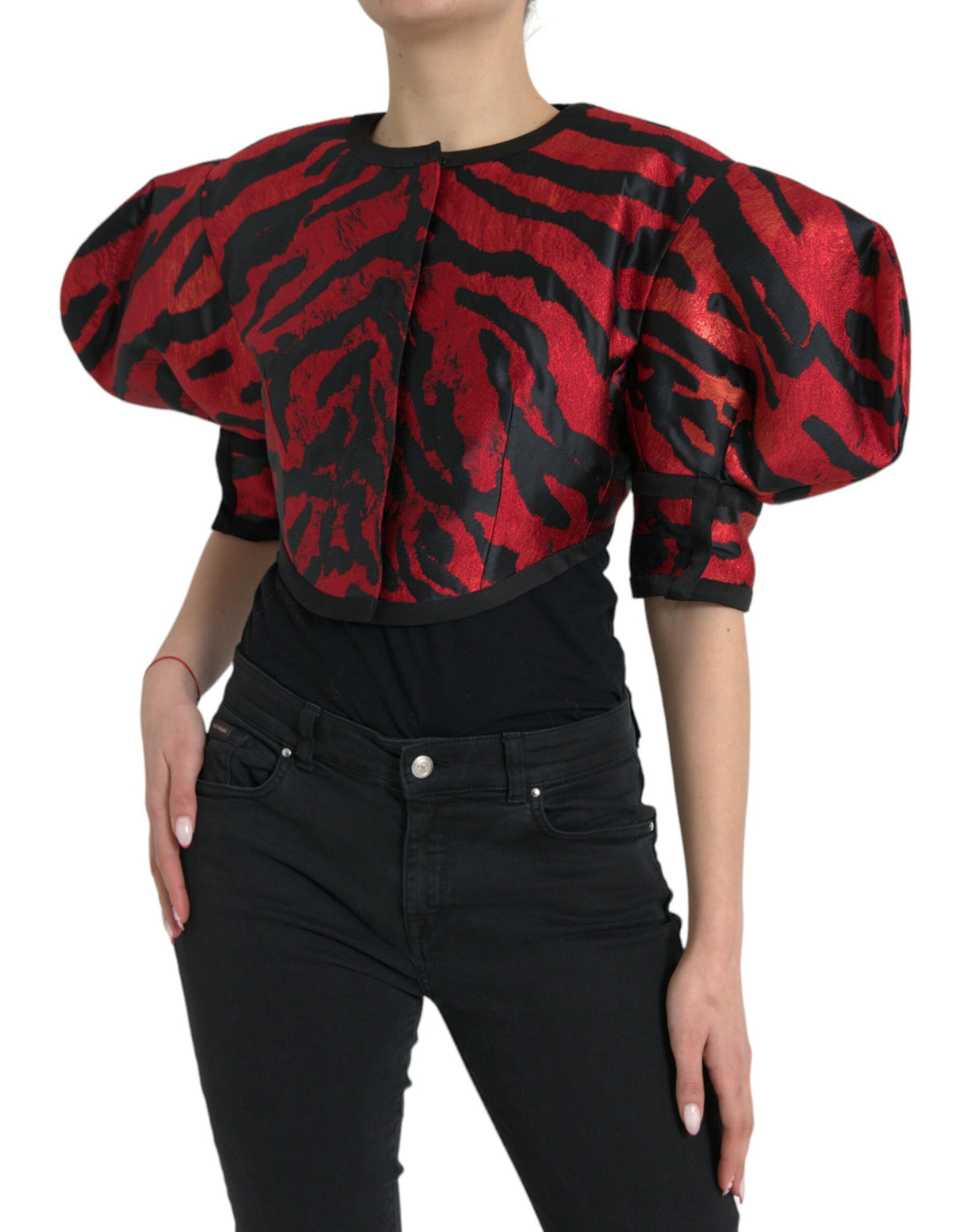 Dolce & Gabbana Veste Croppée Noir Rouge à Motif