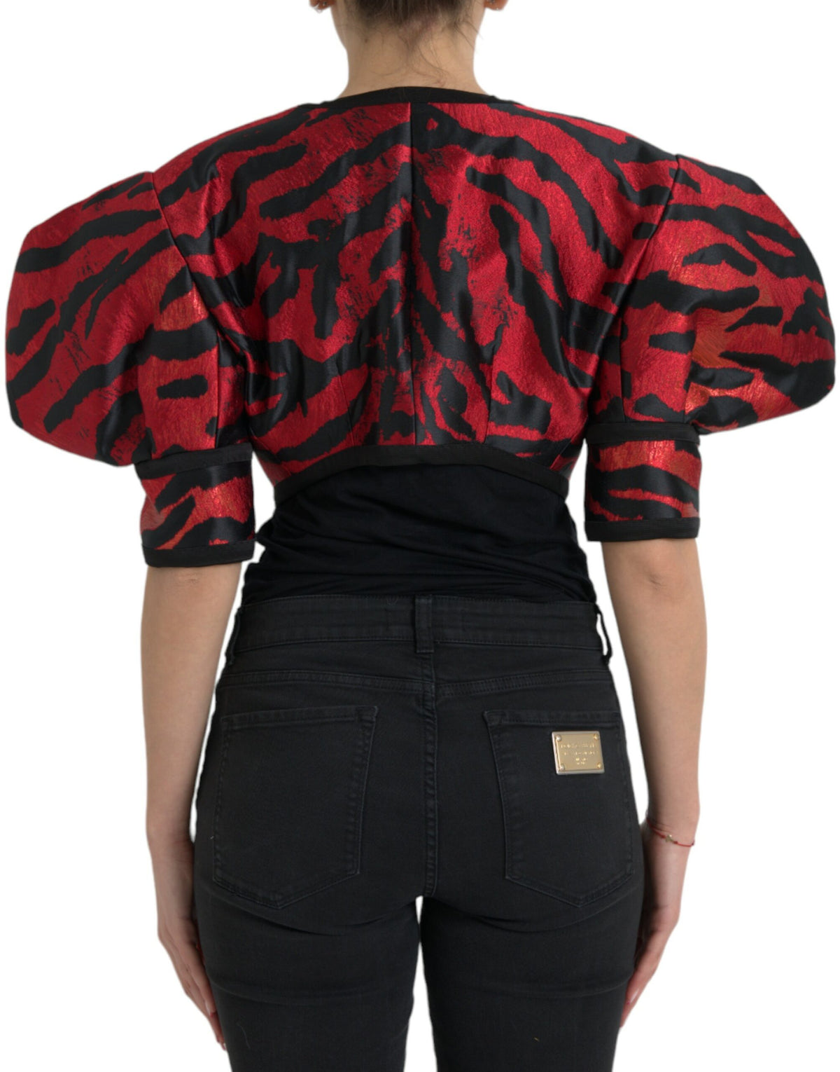 Dolce & Gabbana Veste Croppée Noir Rouge à Motif