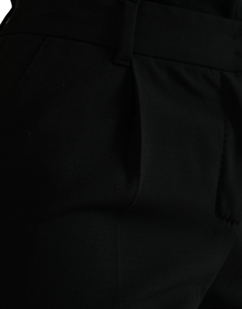 Dolce & Gabbana Black Wool Mid Waist Tapered Pants