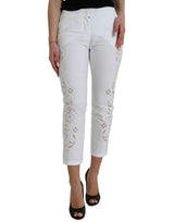 Pantalon Cropped Blanc Découpé en Coton Dolce & Gabbana