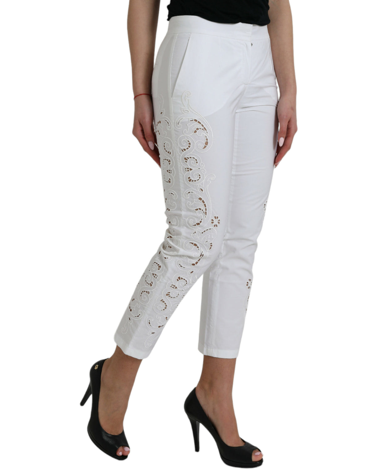 Pantalon Cropped Blanc Découpé en Coton Dolce & Gabbana