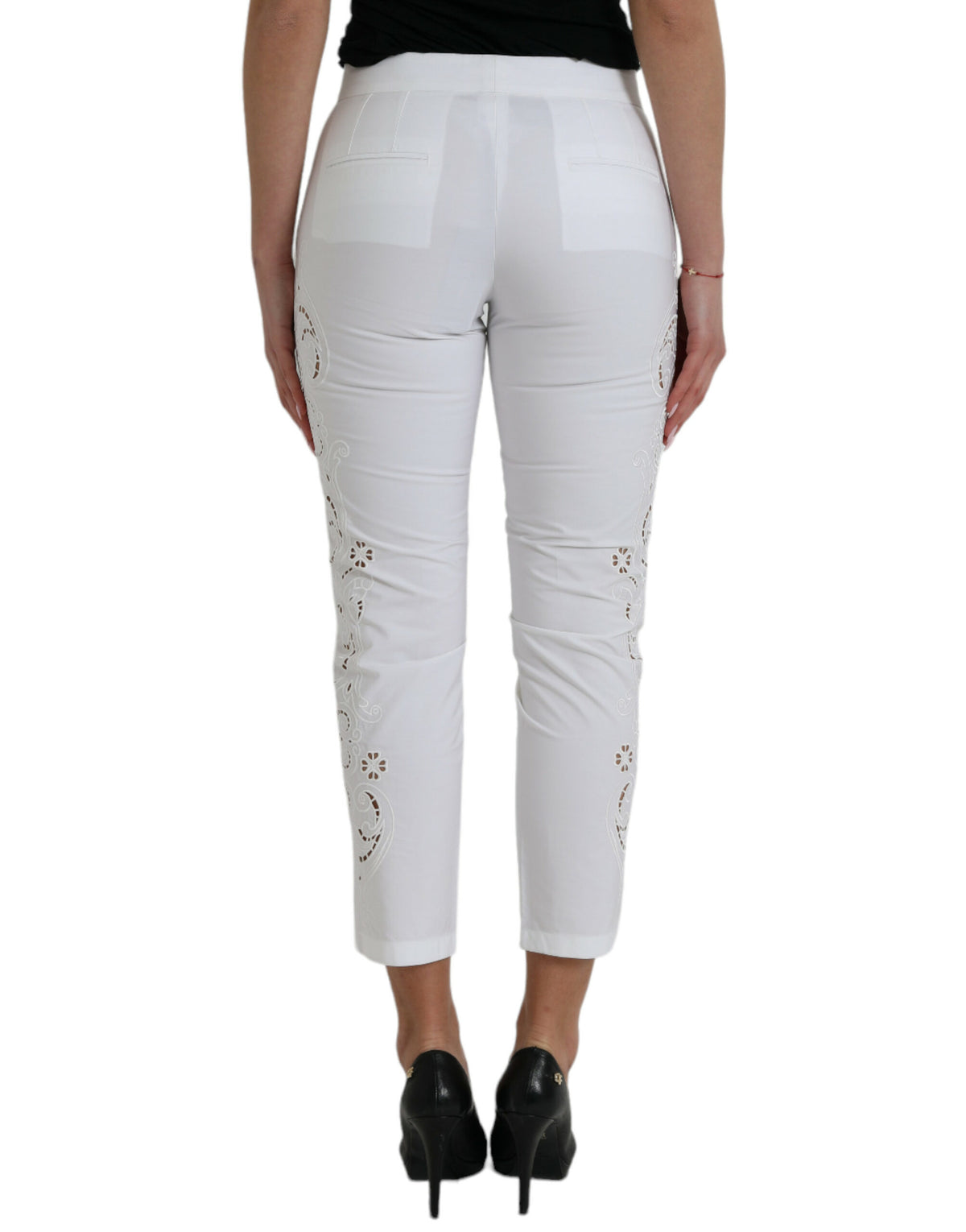 Pantalon Cropped Blanc Découpé en Coton Dolce & Gabbana