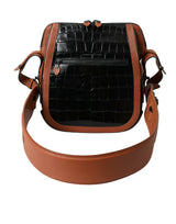 Balenciaga Black Brown Crocodile Skin Vertical Crossbody Bag