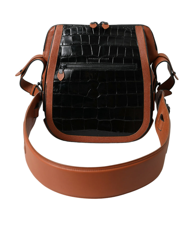 Sac à bandoulière vertical en crocodile noir et marron Balenciaga