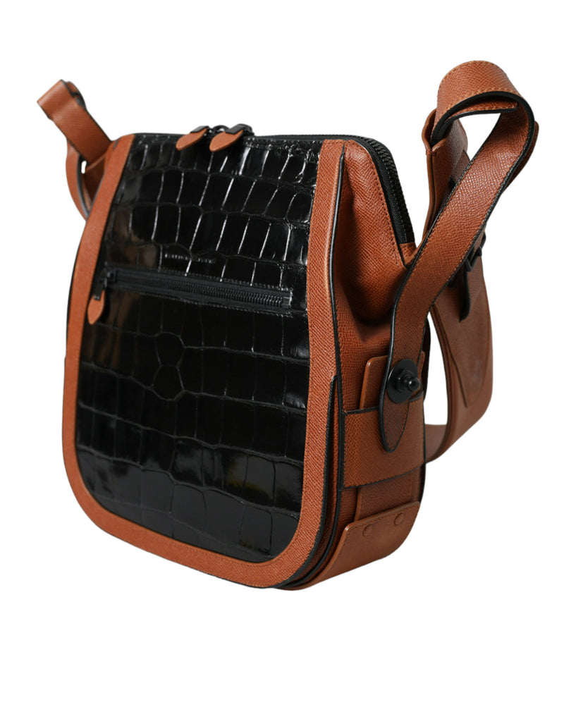 Sac à bandoulière vertical en crocodile noir et marron Balenciaga