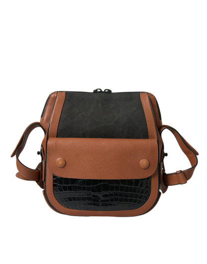 Sac à bandoulière vertical en cuir exotique noir et marron Balenciaga