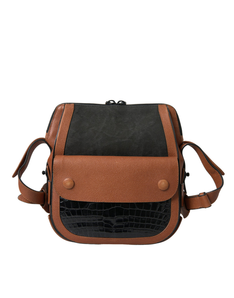 Sac à bandoulière vertical en crocodile noir et marron Balenciaga