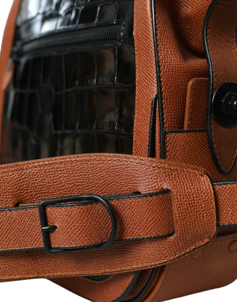 Sac à bandoulière vertical en crocodile noir et marron Balenciaga