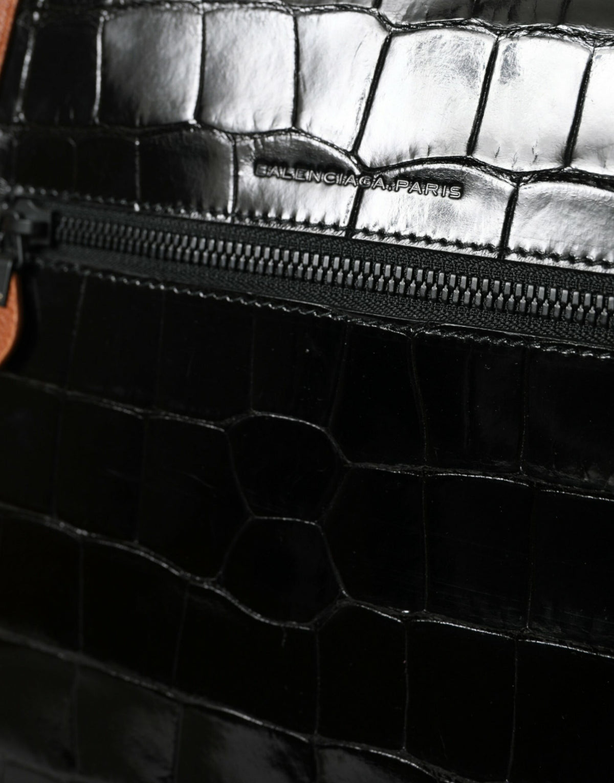 Balenciaga Black Brown Crocodile Skin Vertical Crossbody Bag