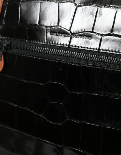 Sac à bandoulière vertical en cuir exotique noir et marron Balenciaga